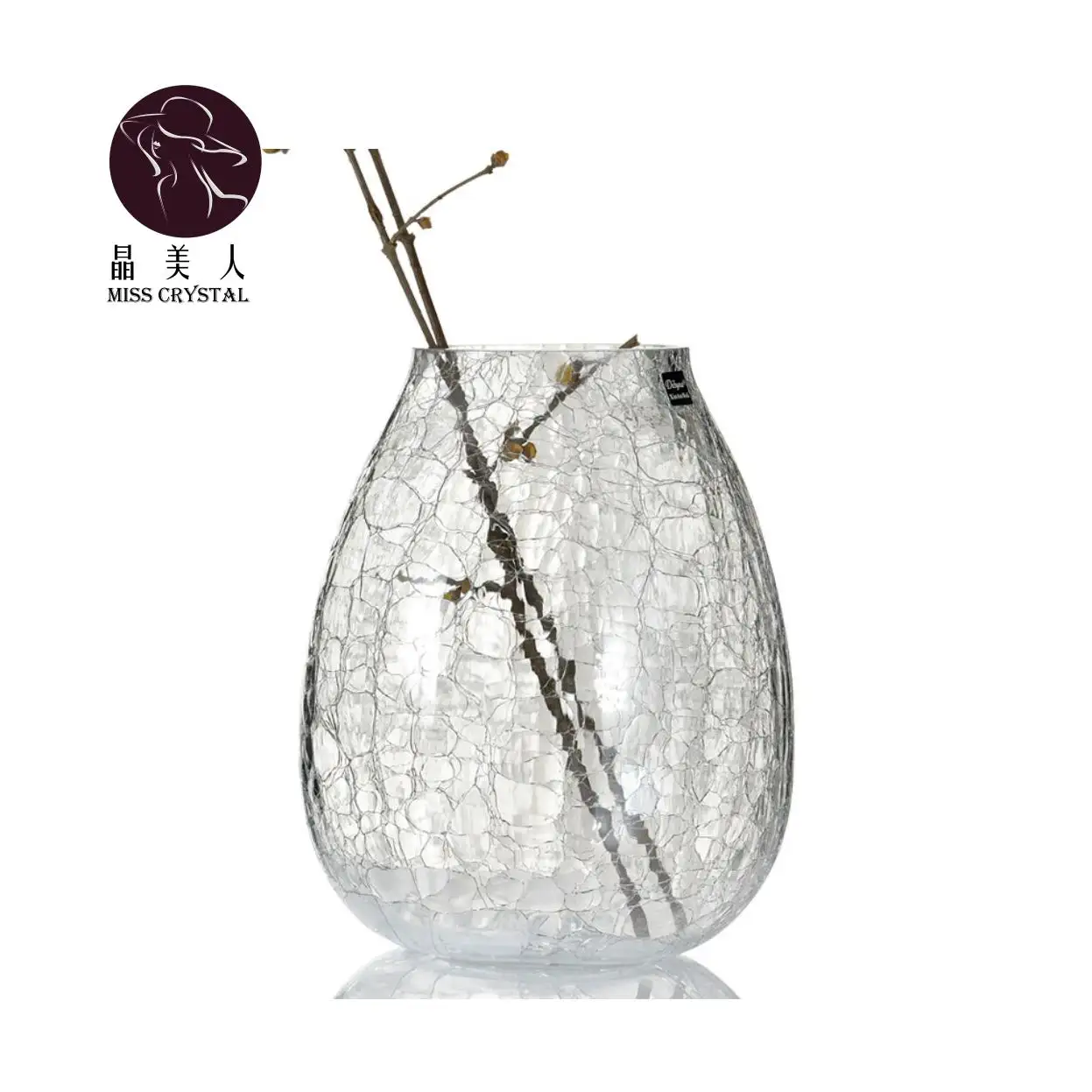 Spanish Style Creative Ice Crack Pattern Round Crystal Glass Vase Desktop Decoration for Wedding and Restaurant Party