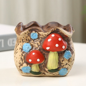 Kleine Keramik Neuheit Sukkulenten Pflanz gefäß mit Drainage Hand bemalte Pilz Design für Haus & Garten Kaktus Blumentopf - Product Image 5