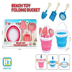 Offre Spéciale : Ensemble de Jouets de Plage Portables en Plastique – Seau Pliable <span class=keywords><strong>avec</strong></span> Accessoires pour Jeux d'Été en Extérieur pour Enfants - Product Image 1