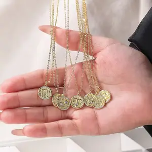 Design Initial Zodiac Jewelry Personalized 925 Silver Jewelry 18K Gold Coin Pendant 12 Constellations Zodiac Necklace