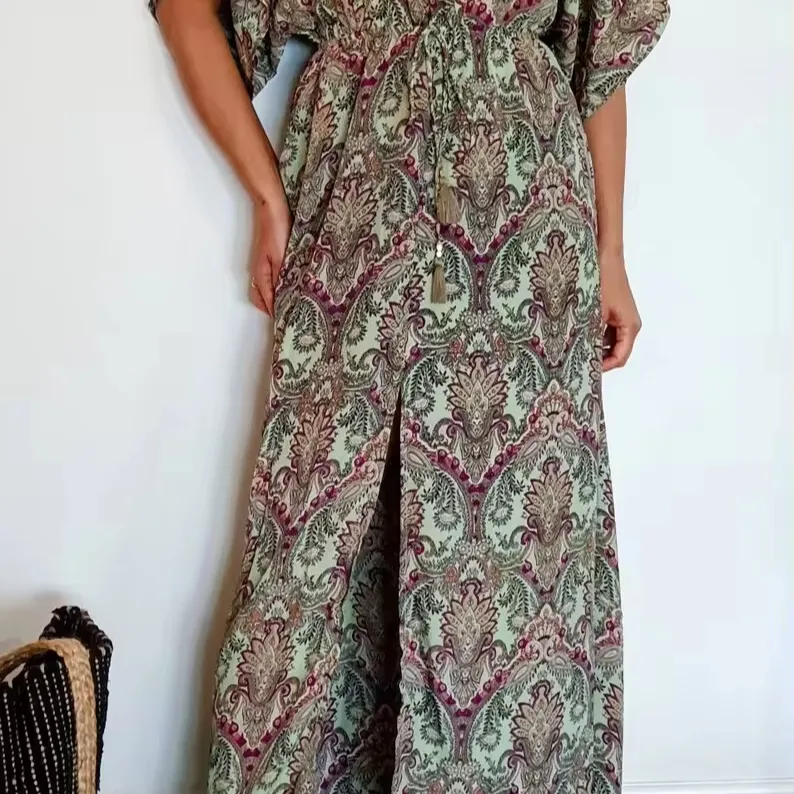 Kaftan Kleid freie Größe Körperüberwurf langer Kaftan für Sommer Handblock Druck Stickerei islamisch muslimische Frauen Freizeitkleid