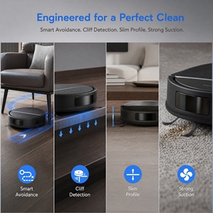 PN303 เครื่องดูดฝุ่นหุ่นยนต์อัจฉริยะ, แรงดูด 2000Pa, ชาร์จอัตโนมัติ, เซ็นเซอร์ป้องกันการตก, สำหรับทำความสะอาดพรมพื้นบ้าน - Product Image 4