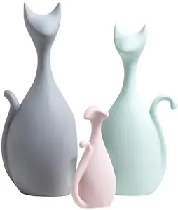 세라믹 고양이 입상 홈 장식 공예 동물 가족 동상 추상 조각 장식 생일 웨딩 장식 선물