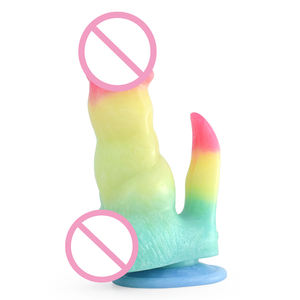 Consoladores realistas artificiales Color del arco iris Lindo pene Anal Plug Juguete sexual de doble extremo para mujeres Masaje vaginal - Product Image 1