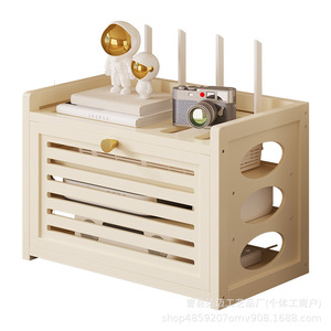 Caja de almacenamiento para enrutador, organizador de cables multicapa de madera con tapa y compartimentos para enrutador WiFi de escritorio - Product Image 5