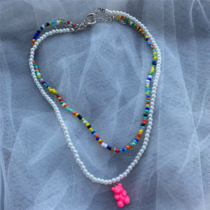 Wholesale Cute Delicate New Trendy Colorful Seed Bead Choker Cute Pearl Beaded With Resin <b>Gummy</b> <b>Bear</b> Charm Layered Necklace - Product Image 5