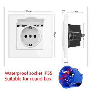 Enchufe impermeable de estilo europeo de 82 mm IP44 con panel de vidrio y cubierta para instalación oculta - Product Image 1