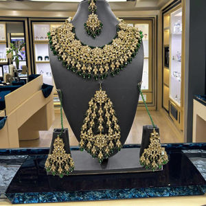 Conjuntos de Joyería Fina Tradicional, Maang Tikka para Boda, Pendientes de Cristal, Gargantilla Nupcial, Collar, Fabricante Directo, Venta al por Mayor - Product Image 3