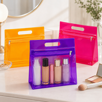 Sac cosmétique en PVC couleur bonbon néon avec poignée découpée, pochette de maquillage transparente à fermeture éclair, organiseur de voyage pour articles de toilette, personnalisable OEM