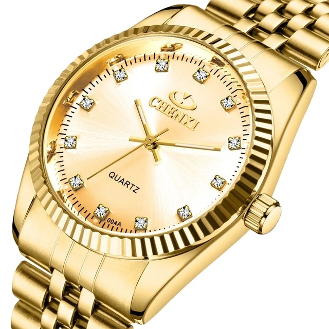 004 Hot Fashion Luxury Men Women Watch Gold Blue Quartz Wrist Watch Stainless Steel Couples Clock Casual Mens Watches