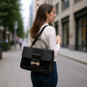 Sac bandoulière noir Fana à poignée unique, fermeture éclair étanche, doublure en nylon, motif alligator, pour femme, usage quotidien - Product Image 2