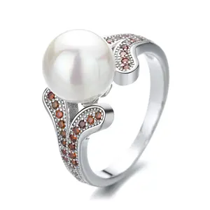 glamorous fashion pearl set with 925 sterling silver design engagement pearl ring