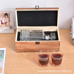 Wooden Whisky Glass Set <b>Box</b> <b>Pine</b> Flip Top Engraved Eco Friendly Storage For Beverage Serving Sets - Product Image 3