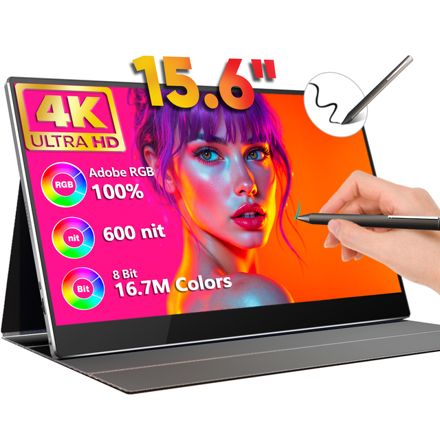 4K Touchscreen Portable Monitor 15.6 Inch HDR LCD with 4096 Pressure Stylus Pen Support Compatible PS5 Extending Laptop Display