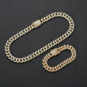 Punk Rap bijoux hip hop plaqué or Miami chaîne à maillons cubains collier Bling glacé 12mm cristal chaîne cubaine collier