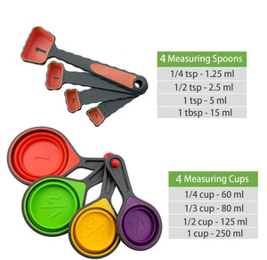 Juego de 8 Tazas y Cucharas Medidoras de Silicona Plegables Ecológicas para Cocina, Ajustables para Líquidos/Mezclas, de PP - Product Image 5
