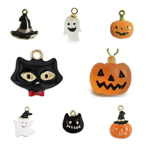 Encantos de esmalte halloween chapéu fecho personalizado, morcego, esqueleto, colar, pulseira, brinco, faça você mesmo