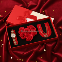 Modisches Uhren-Ohrringe-Geschenkset für Frauen Rosen-Schmuck Halskette Ring-Set Gold Silber Tennis-Armband Quarz-Uhr-Set