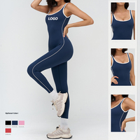 Combinaison de sport pour femme avec logo personnalisé, extensible, dos nu, une pièce, avec leggings intégrés pour le fitness