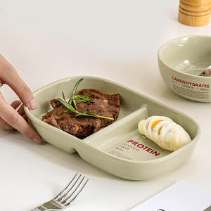 Plato de Cerámica <span class=keywords><strong>para</strong></span> Cena, Plato de Desayuno Dividido Resistente, Reutilizable, Bandeja de 2 Compartimentos <span class=keywords><strong>para</strong></span> Restaurante - Product Image 5