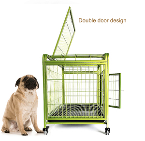 YOELLEN กรงสุนัขโลหะพร้อมล้อ42นิ้ว,กรงสุนัขแบบเคลื่อนย้ายได้เคลือบผงสีเขียวท่อสี่เหลี่ยม - Product Image 5