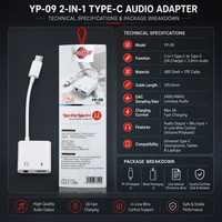 Perlindungan OTP Output DC Cepat Audio Hi-Fi USB-C ke 3.5mm untuk Ponsel Android Tablet Adaptor Audio Konverter Jack Headphone
