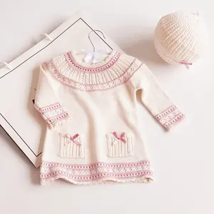 신생아 아기 소녀의 스웨터 드레스 아이 옷 세트 모자 손으로 만든 니트 드레스 어린이 옷 도매 91110048