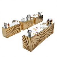 Comptoir de bar rectangulaire pliable en acier inoxydable moderne et durable avec miroir en verre pour événements extérieurs, hôtels, mariages, banquets