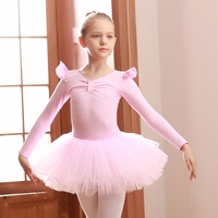 Justaucorps de ballet à manches longues BoxMemory pour filles, robe de danse avec jupe, tenues de ballerine pour tout-petits, petites filles et grandes filles avec nœud