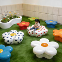 Banc Moderne en Fibre de Verre Grande Fleur pour Parc d'Attractions, Sculpture Florale Commerciale Durable pour Patio, Centre Commercial, École