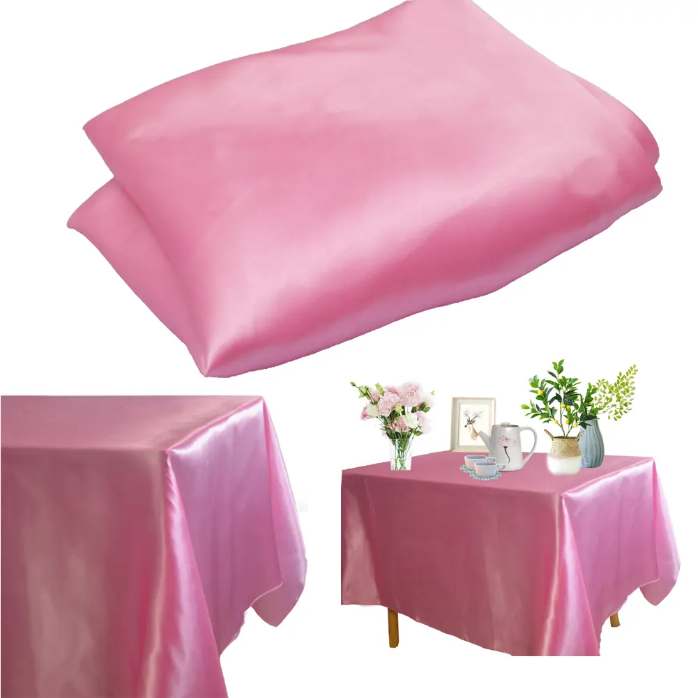 Mantel de satén personalizado, mantel de mesa sólido rosa para boda, gran oferta