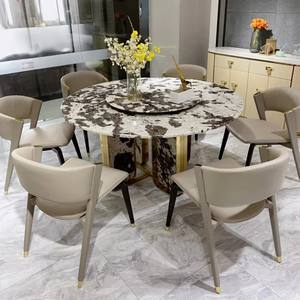 Table à manger ronde en pierre naturelle CC Snow Mountain Flying Fox, style italien luxe léger, pour villa haut de gamme - Product Image 1