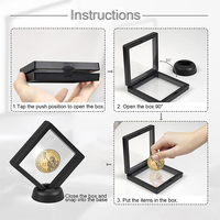 7x7cm boîtier de cadre d'affichage flottant noir 3D support de Suspension de Film Pe pour pièce de monnaie de défi bijoux de médaille spécimen boîte transparente