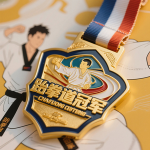 Factory Design Zinc Alloy 3D Enamel Half Marathon Running 5K 10K Race Finisher Gold Award Custom Metal Sports Medal With Ribbon - Product Image 1