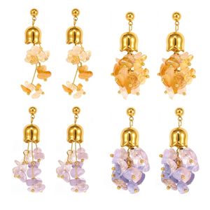 Pendientes Minimalistas de Piedra Natural Irregular, Pendientes de Amatista y Citrino, Pendientes Largos de Acero Inoxidable con Borla para Mujer - Product Image 1