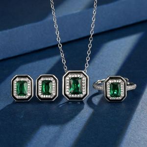 Vintage Eco-friendly Copper Gold Plated Square 6*8/5*7mm Emerald Zircon Pendant <b>Earrings</b> Ring <b>Set</b> Fashion Geometric Jewelry <b>Set</b> - Product Image 1