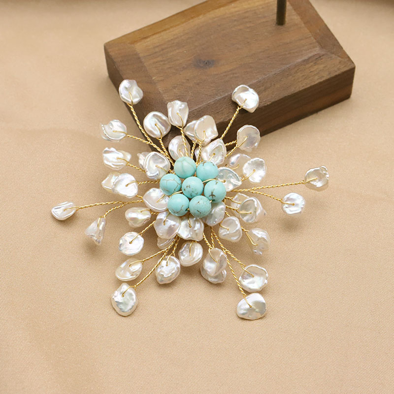 GO0332C-1 Broche flocon de neige turquoise baroque