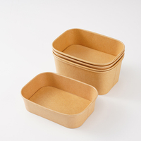 Boîte à emporter en papier kraft rectangulaire arrondie, compostable à domicile, compatible micro-ondes, pour salade, pâtes, fruits, barbecue, emballage alimentaire
