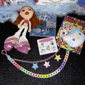 Cadena de cintura Harajuku Yabi de 115 cm con colgante de estrella y gatito de acrílico, cadena corporal unisex de moda para pantalones o como collar. - Product Image 2