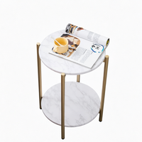 Table basse ronde moderne en métal, table d'appoint de canapé, table de chevet à 2 niveaux avec rangement, meuble de salon et chambre