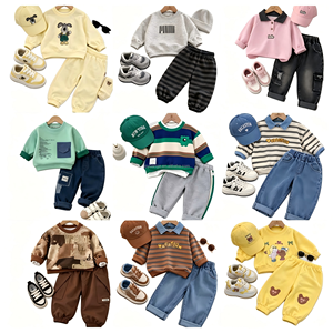 Ensemble de vêtements pour garçons, pantalon de sport pour enfants, 2 pièces, à <span class=keywords><strong>capuche</strong></span>, en coton, pour l'automne et l'hiver, vente chaude en usine, prix bas - Product Image 1