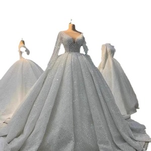 S3025A Modern Wedding Dress for Plus Size Bride Spring New White Lace Long Sleeve Chapel Train Lace-up Back Ball Gown Style - Product Image 4