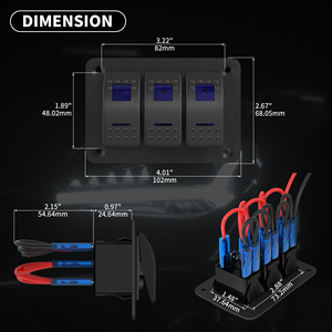แผงสวิตช์เรืออลูมิเนียม 3 ช่อง 5 ขา แบบเปิด-ปิด พร้อมสายไฟในตัว สีฟ้า พร้อมไฟ LED สำหรับรถยนต์และเรือ - Product Image 2