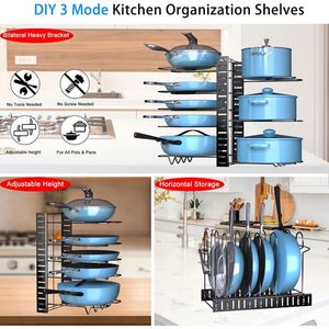 Nouveau support de rangement mural pliable multi-niveaux réglable pour casseroles et couvercles de cuisine DIY - Product Image 3