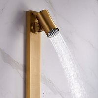 Ensemble de douche thermostatique mural en laiton avec barre coulissante, mitigeur à poignée unique, jets pluie et cascade, finition brossée, design contemporain