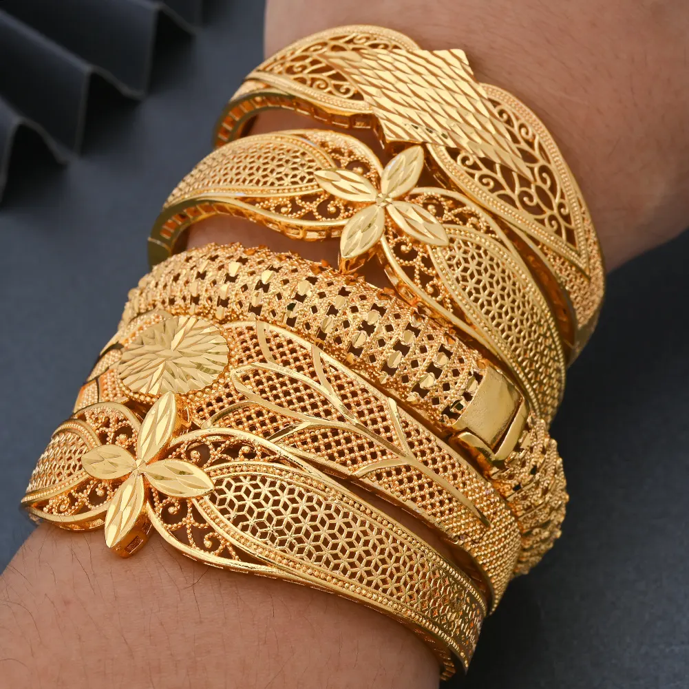 Brazalete de Color dorado para mujer, pulsera etíope de boda de la novia de Dubái, brazalete africano, joyería, pulsera con abalorio, regalos de fiesta