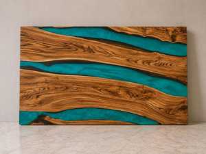 Table à manger moderne en bois et résine époxy, meubles de luxe faits à la main, design en bois naturel et résine, meubles de salle à manger personnalisés pour la maison - Product Image 3
