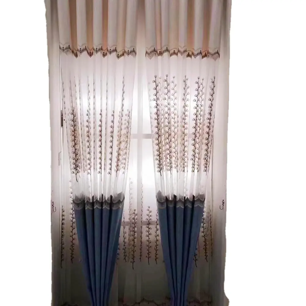 Polyester embroidery voile curtain voile sheer curtain fabric for living room