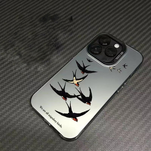 Funda Protectora para Teléfono Móvil con Estampado de Golondrina, Plateada, Electrochapada, de TPU y PC, para iPhone 8, Xs Max, 11, 12, 13, 14, 15, 16, 17, Air - Product Image 1