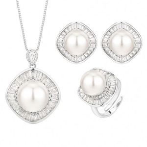 Zhuang Shengsheng Jewelry Women Popular 16-12mm Imitation White Pearl Square Drop <b>Earrings</b> Zircon Copper Gold-Plated Elegant - Product Image 1